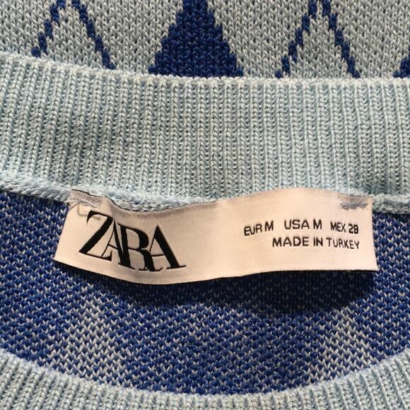 Zara Argyle Knit Dress Size M - Preppy, Coquette, Y2K - Picture 3 of 6